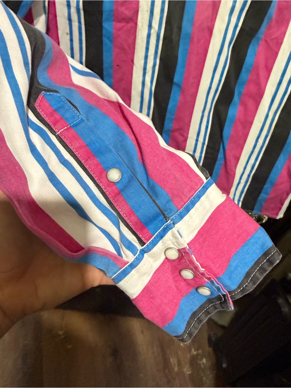 Wrangler Striped Western Snap Shirt - Magenta, Black, Blue, White - Picture 4 of 7